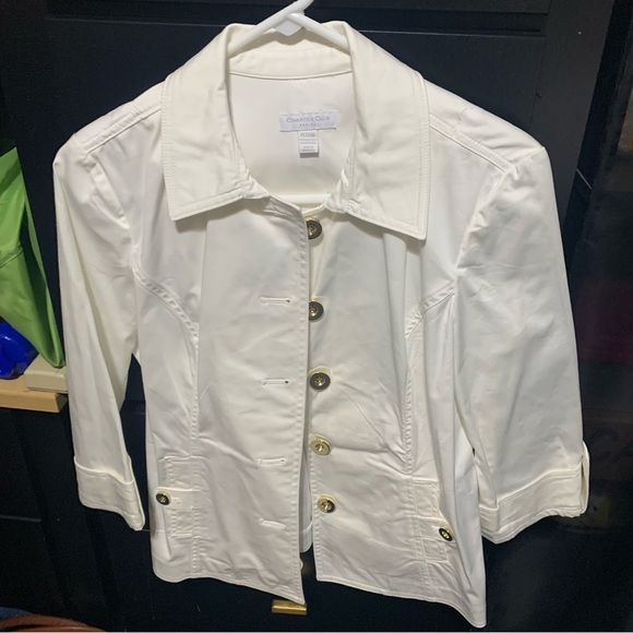 Charter Club Petite. White Jacket with Gold Button Detail. Size Petite Small. - Picture 12 of 14